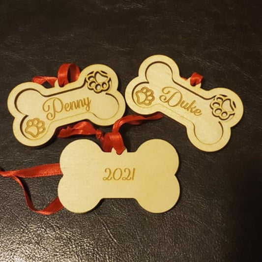 Personalized Dog First Christmas Bone Ornament - Kidd3D